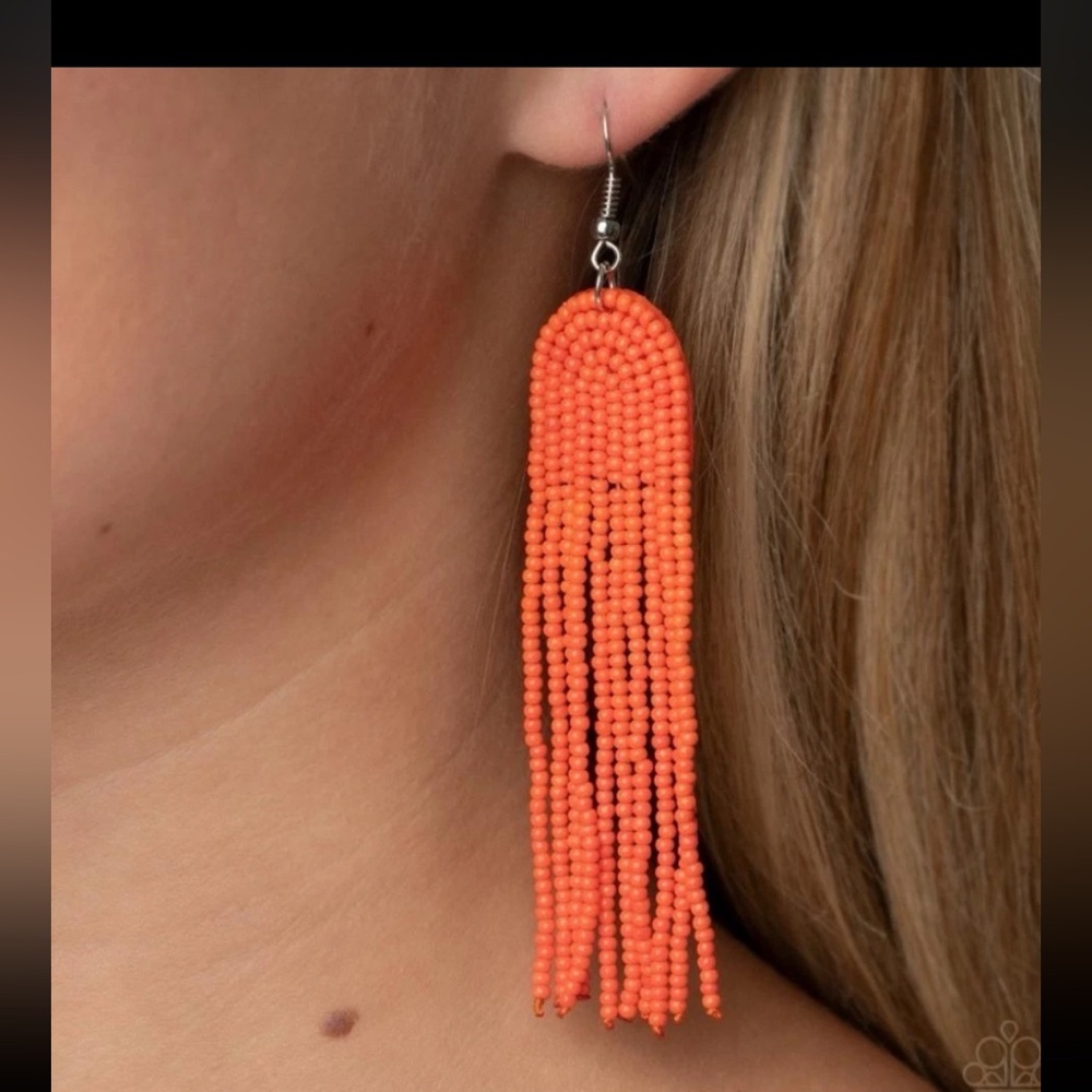 New Orange sea bead Beaded Fringe Earrings dangle